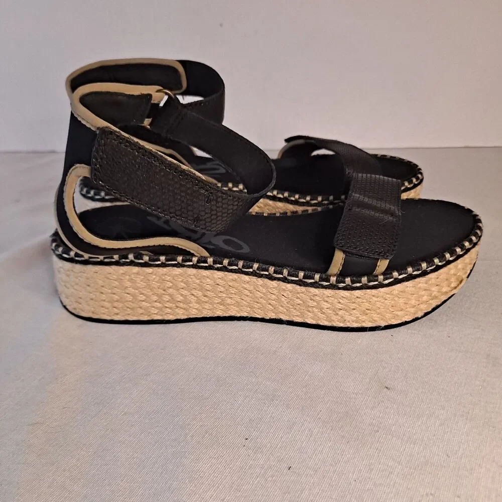 OTBT Reflector Women's Espadrilles Sandals Black Leather Textile Size 9M
